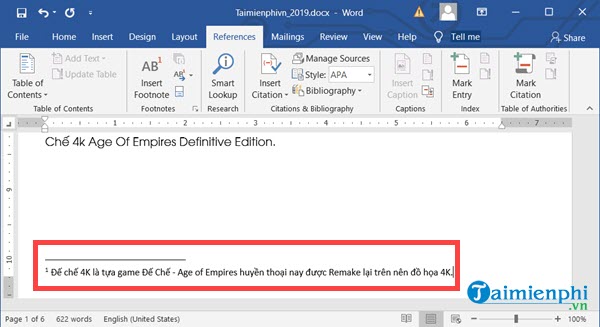 how to make a footnote section in word